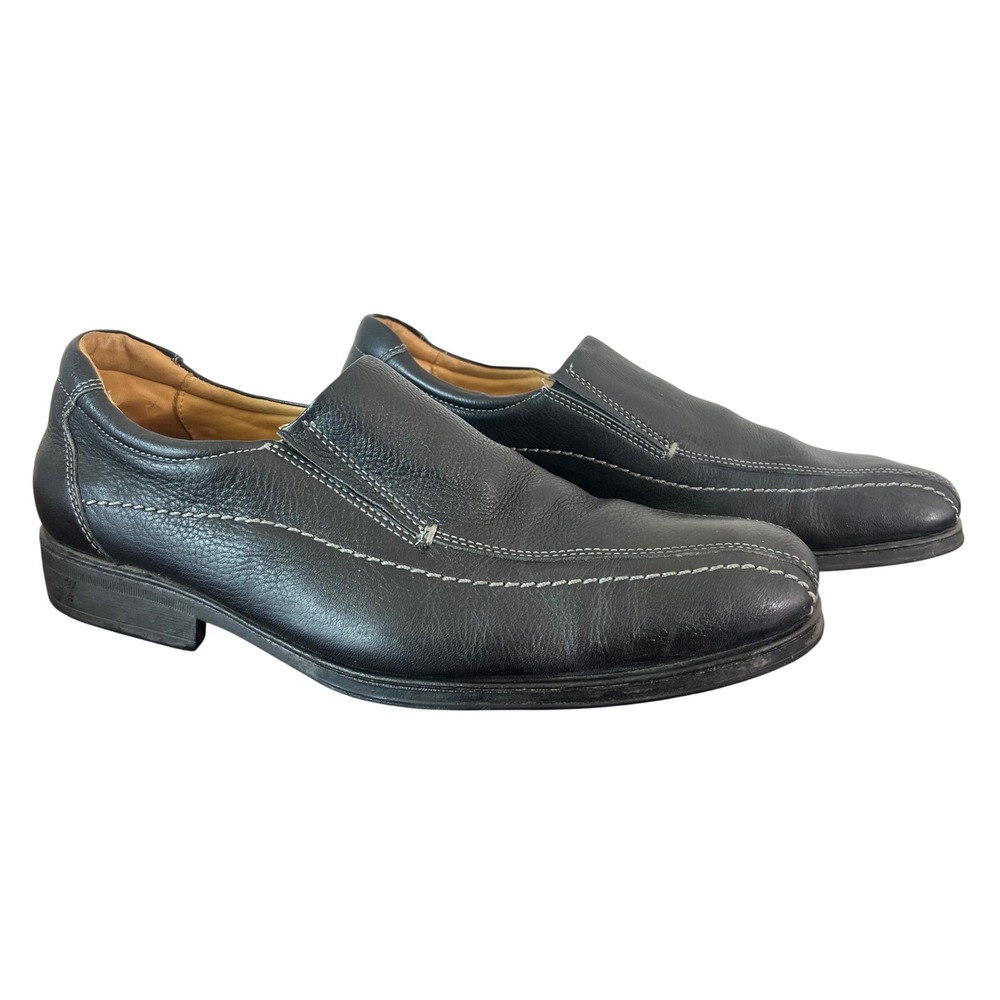 Sandro Moscoloni Mens Black Leather Slip On Loafers Square Toe Shoes Size 9.5 D